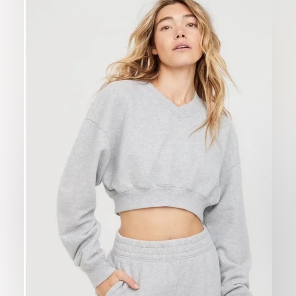 Offline by Aerie Gray Cropped Sweatshirt